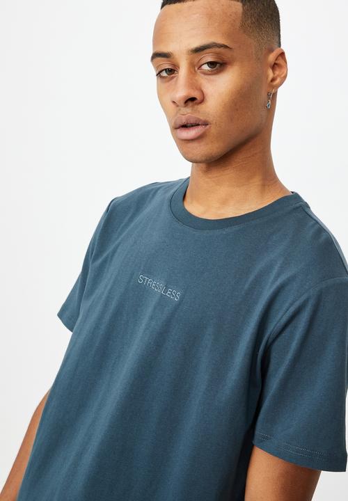 Cotton On - Tbar text t-shirt  - ocean teal