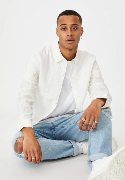 Cotton On - Linen cotton long sleeve shirt - white
