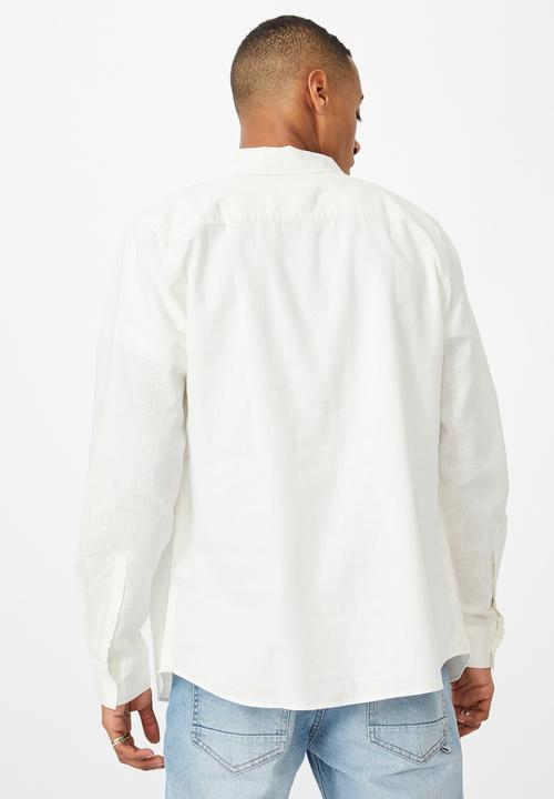 Cotton On - Linen cotton long sleeve shirt - white