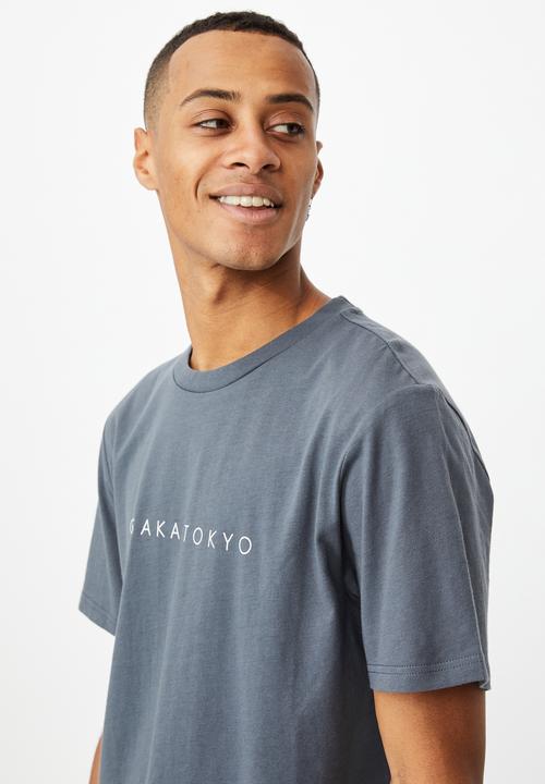 Cotton On - Tbar text t-shirt  - late night blue