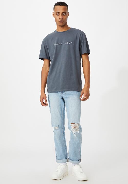 Cotton On - Tbar text t-shirt  - late night blue