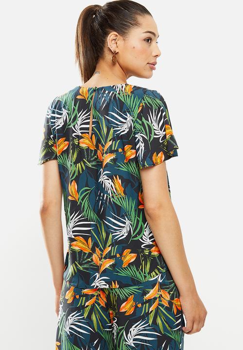 edit - Flutter sleeve crepe shell - multi