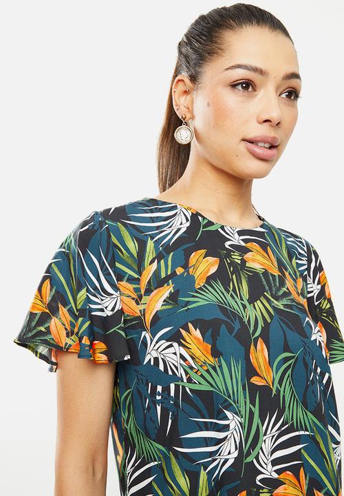 edit - Flutter sleeve crepe shell - multi