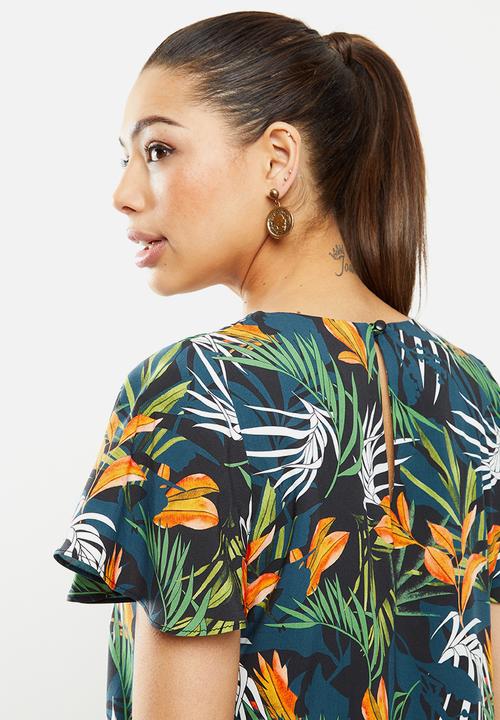 edit - Flutter sleeve crepe shell - multi