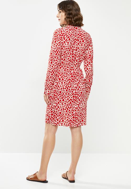 Vero Moda - Saga long sleeve abk shirt dress - red & white