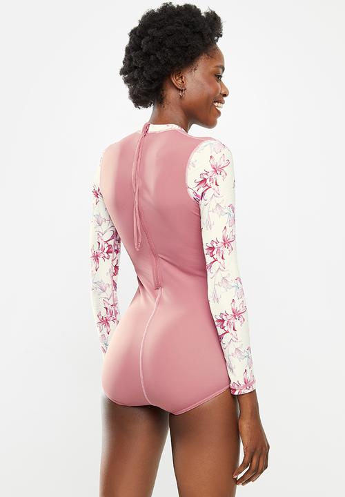 Lizzy - Mariposa floral upf 50+ long sleeve swimsuit - pink