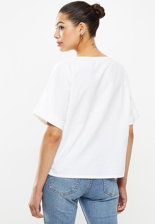 edit - Turn up short sleeve cotton boxy shell - white 
