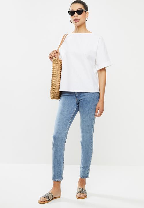 edit - Turn up short sleeve cotton boxy shell - white 
