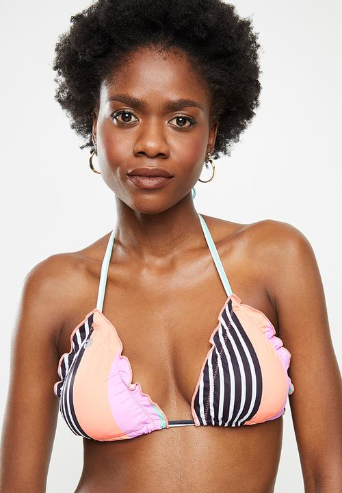 Lizzy - Panama triangle bikini top with frilled edging and removable padding - multi 