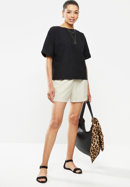 edit - Turn up short sleeve cotton boxy shell - black