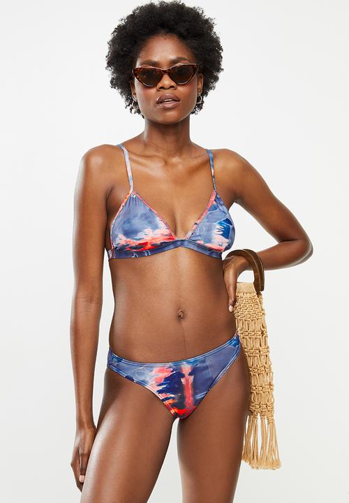 Lizzy - Celie fixed triangle bikini top with removable pads - navy & pink