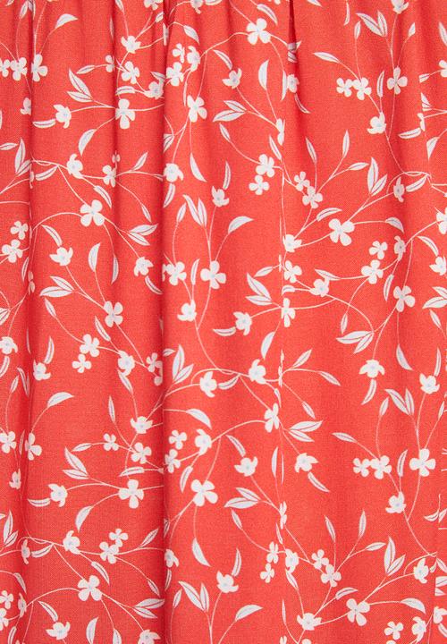 edit - Sleeveless  V-neck tiered midi dress - red & white 