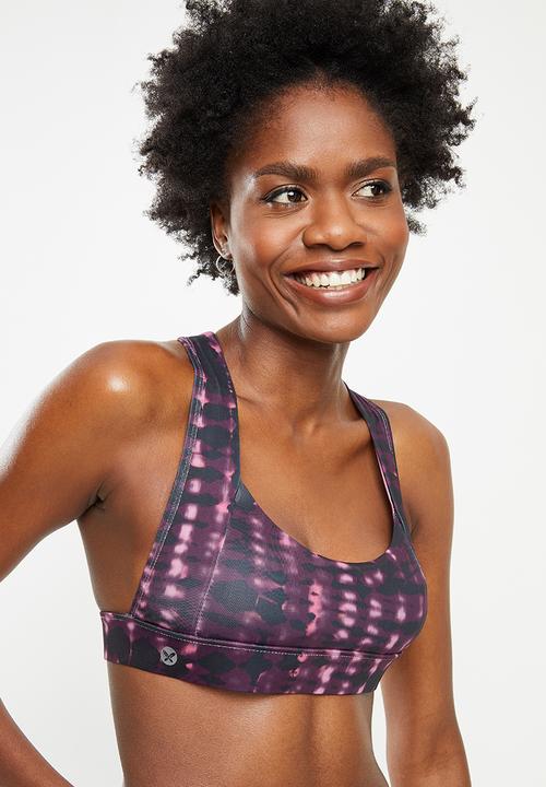 Lizzy - Lir crossed back bikini top with removable padding - purple & black 