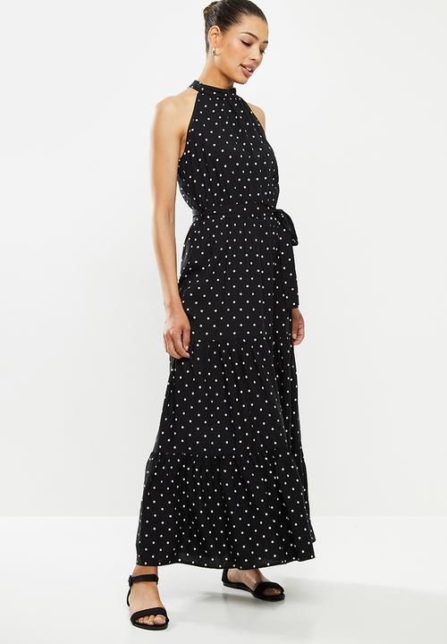 edit - Highneck tiered maxi - black & white 