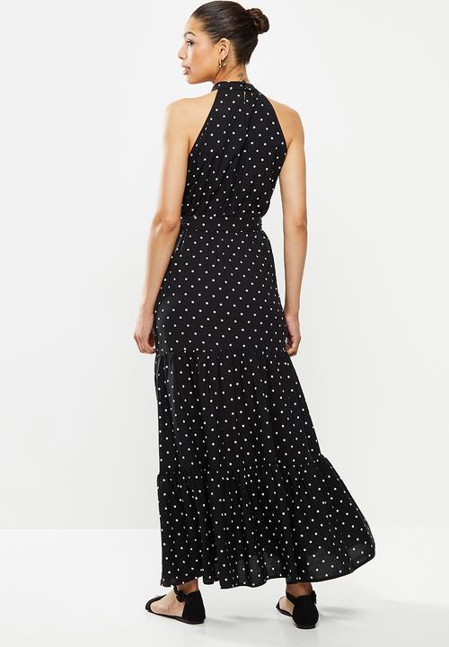 edit - Highneck tiered maxi - black & white 