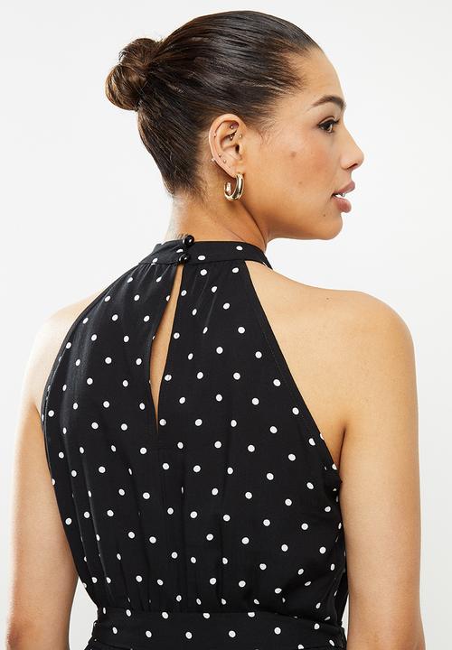 edit - Highneck tiered maxi - black & white 
