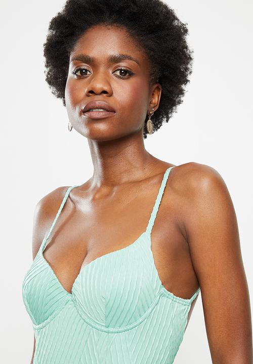 Lizzy - Caraway textured criss cross full costume - aqua