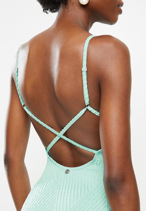 Lizzy - Caraway textured criss cross full costume - aqua
