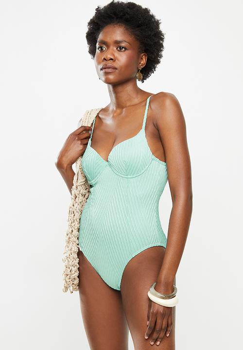Lizzy - Caraway textured criss cross full costume - aqua