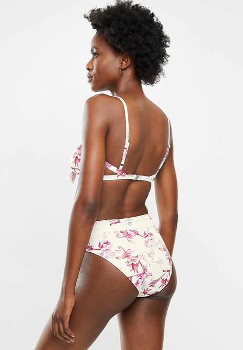 Lizzy - Bondi high waisted bikini bottoms - pink & white