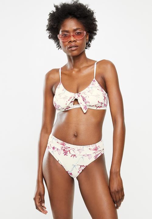 Lizzy - Bondi high waisted bikini bottoms - pink & white