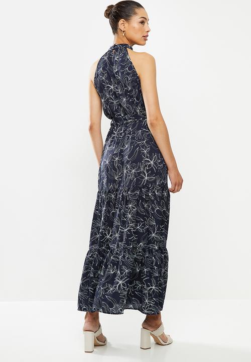 edit - Highneck tiered maxi - navy & white 