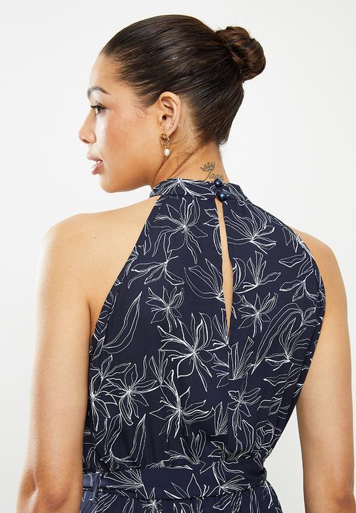 edit - Highneck tiered maxi - navy & white 