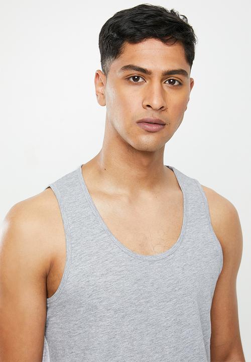 Superbalist - 2 pack premium cotton slub vests - dusty blue & grey melange