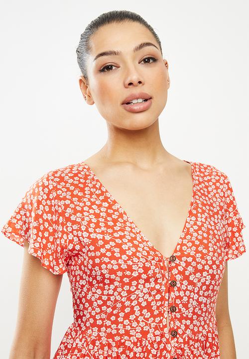 Revenge - Tiered tea dress - orange & white
