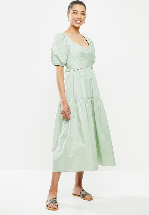 MILLA - Poplin wrap dress - sage