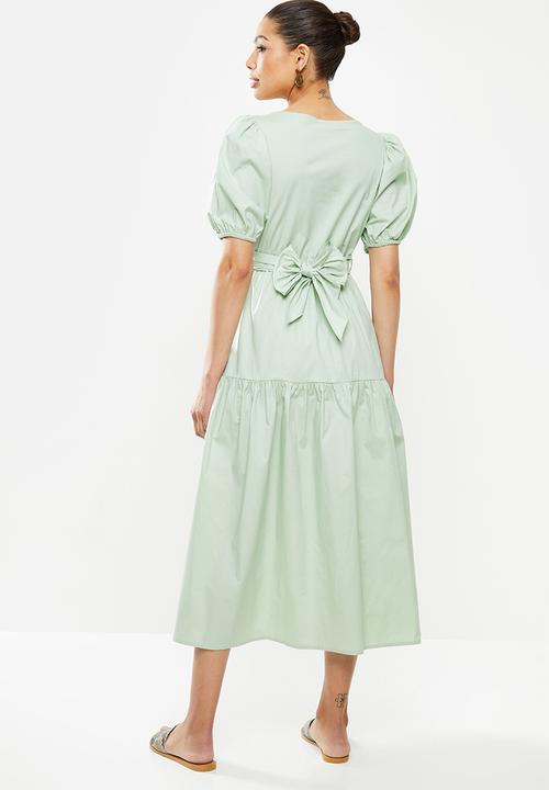 MILLA - Poplin wrap dress - sage