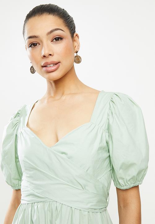 MILLA - Poplin wrap dress - sage