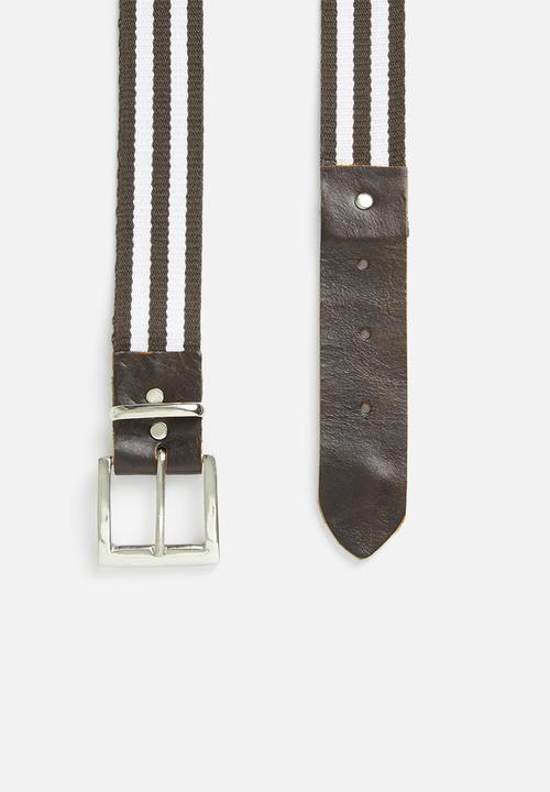 Superbalist - Montell canvas/leather belt - brown & white 