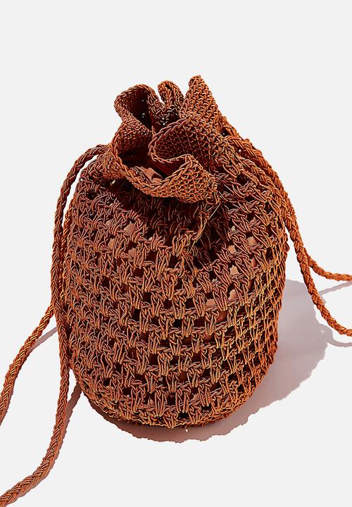Rubi - Macrame knit bucket bag - chutney