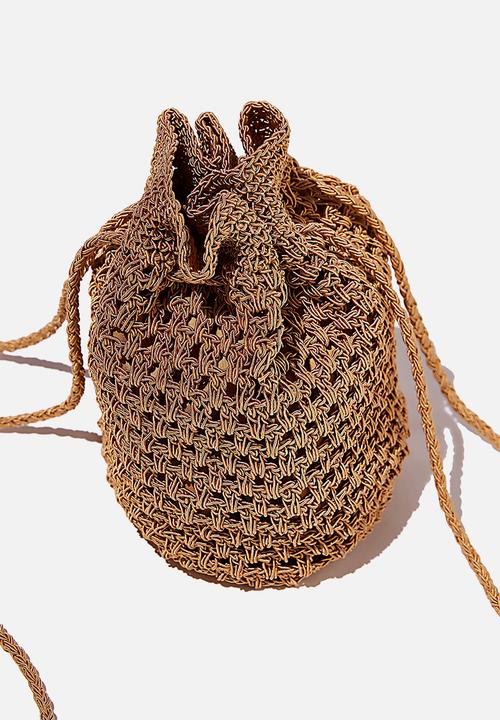 Rubi - Macrame knit bucket bag - mustard