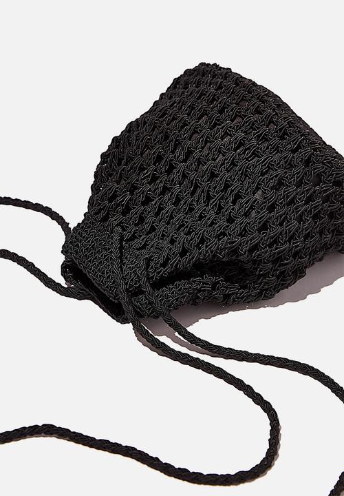 Rubi - Macrame knit bucket bag - black