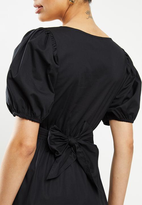 MILLA - Poplin wrap dress - black
