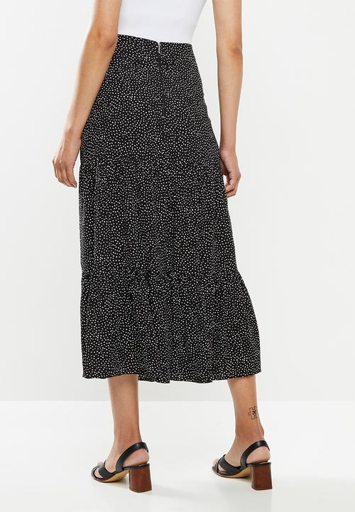 MILLA - Printed tiered skirt - black & white
