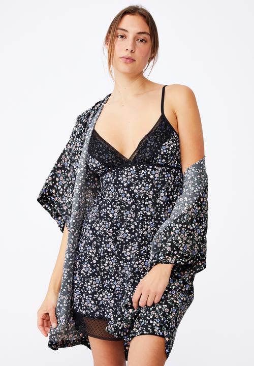 Cotton On - Satin kimono gown - toss ditsy