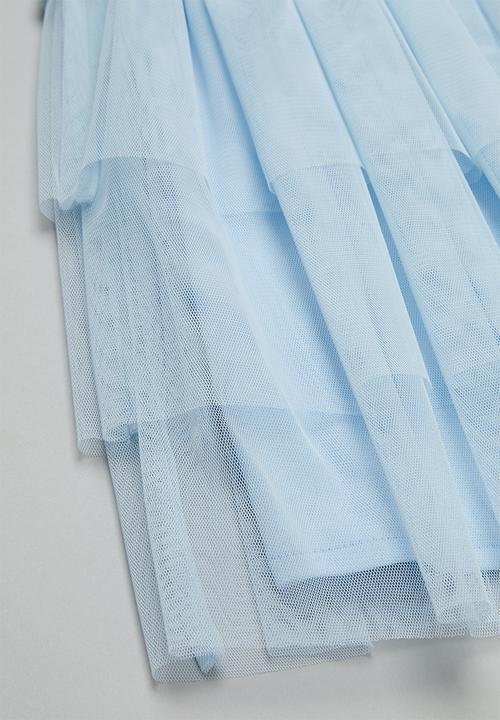 Pop Candy - Tiered mesh combo dress - white & blue