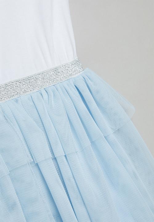 Pop Candy - Tiered mesh combo dress - white & blue