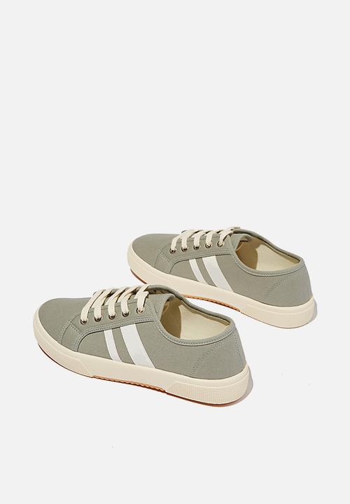 Cotton On - Lisa lace up plimsoll - sage green ecru stripe