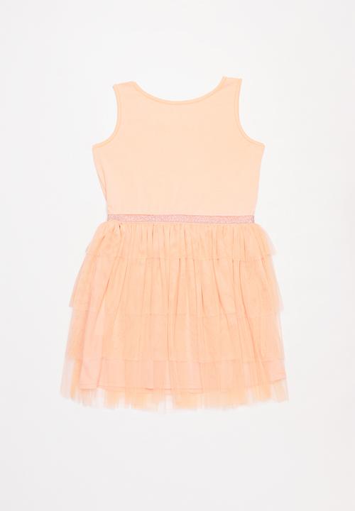 Pop Candy - Tiered mesh combo dress - peach