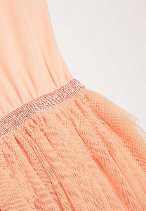 Pop Candy - Tiered mesh combo dress - peach