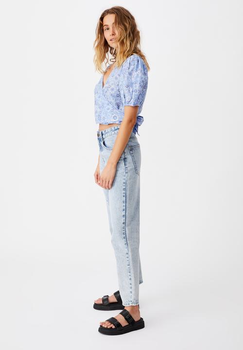 Cotton On - Jess puff sleeve wrap - emma floral powder blue