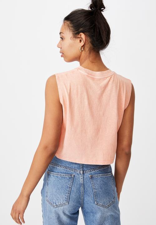Cotton On - Marley graphic muscle tank - sunfaded pink