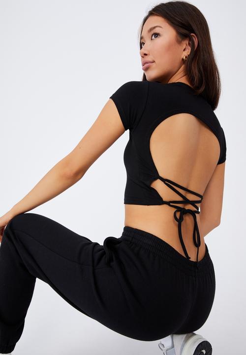 Factorie - Criss cross short sleeve top - black