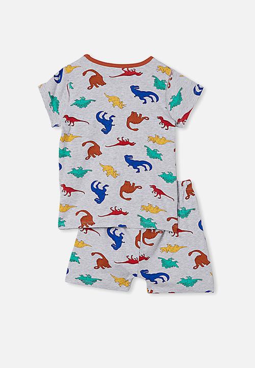 Cotton On - Hudson short sleeve pyjama set - multi dino summer grey marle