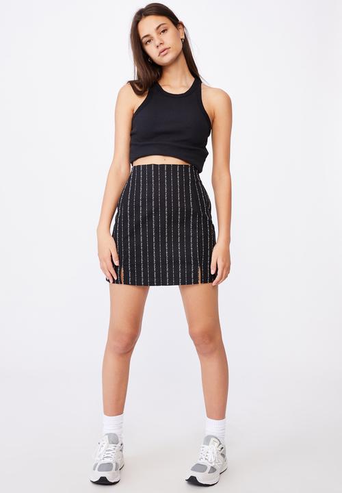 Factorie - Double split mini skirt - black & white 