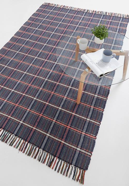 Sixth Floor - Plaid woven cotton rug - blue/red